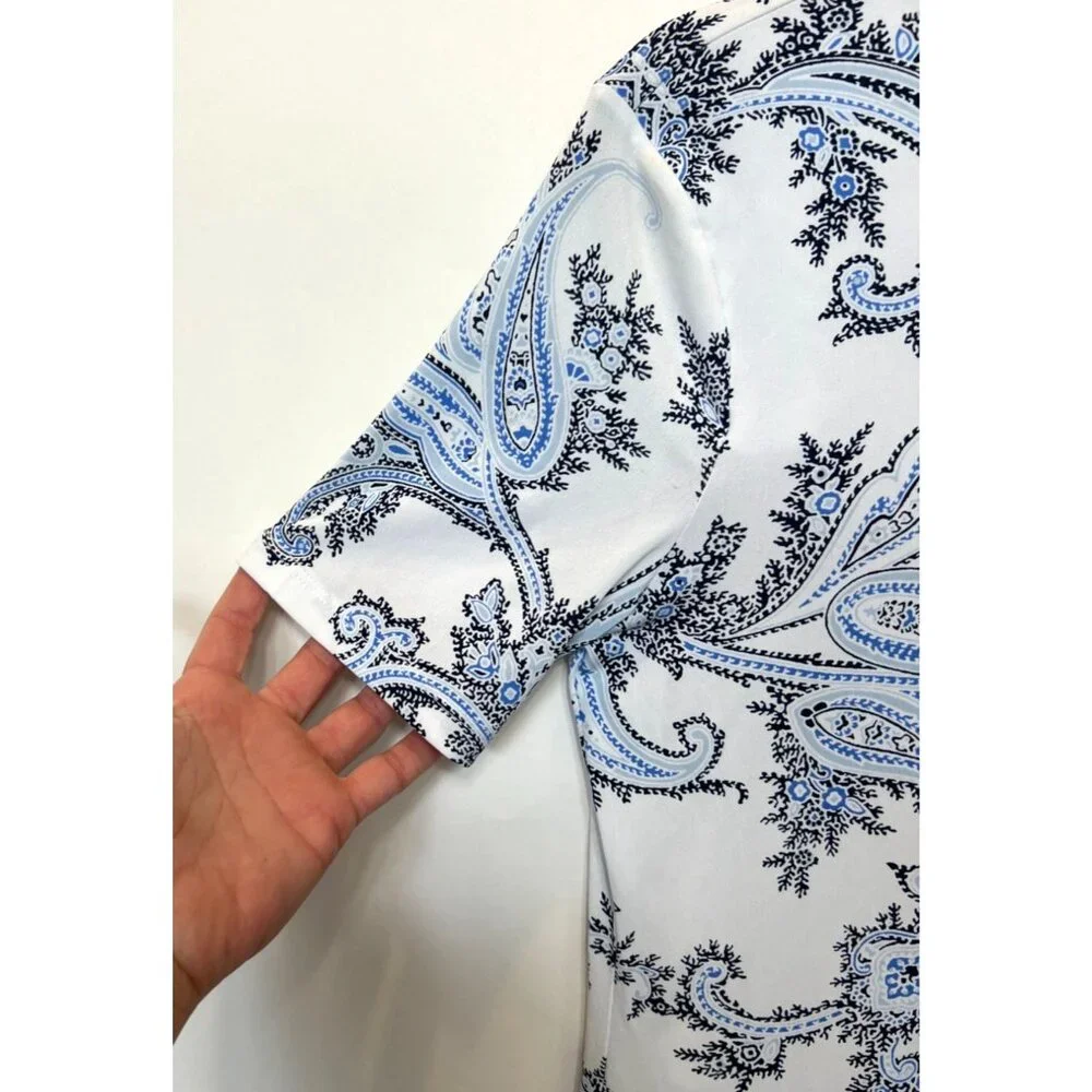 Michael Kors Blue White Scarf Print Sheath Dress Medium Polyester/Elastane Blend